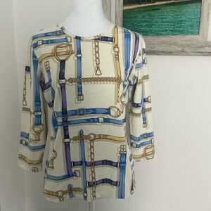 J. McLaughlin Cream Graphic 3/4 Sleeve Blouse~